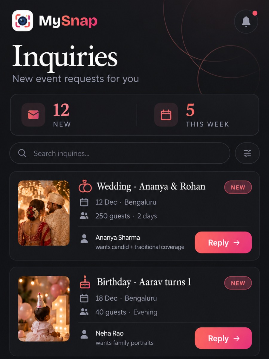 Inquiries in your dashboard